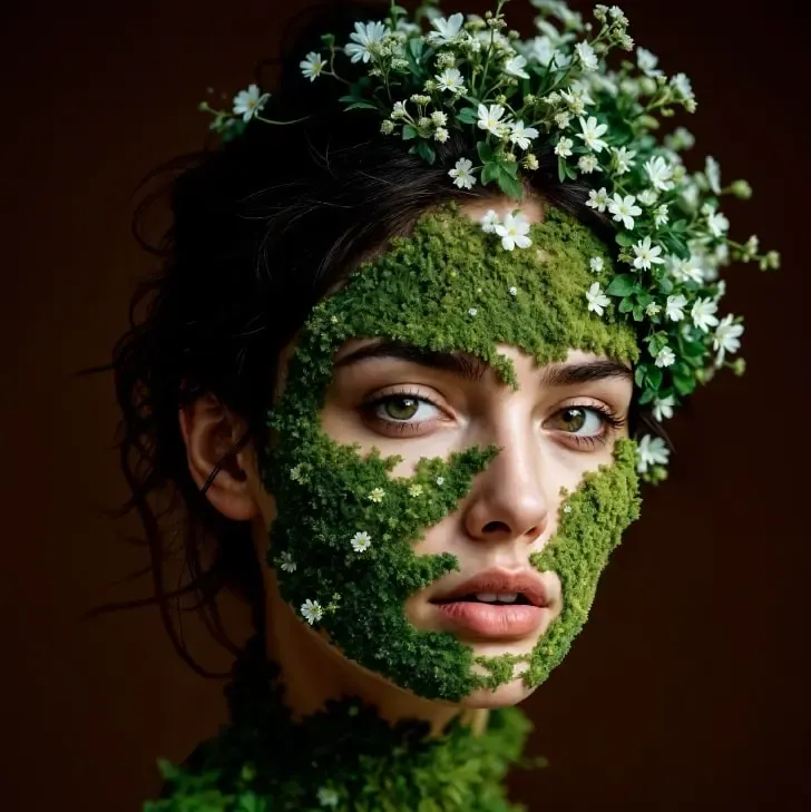 retrato floral verde